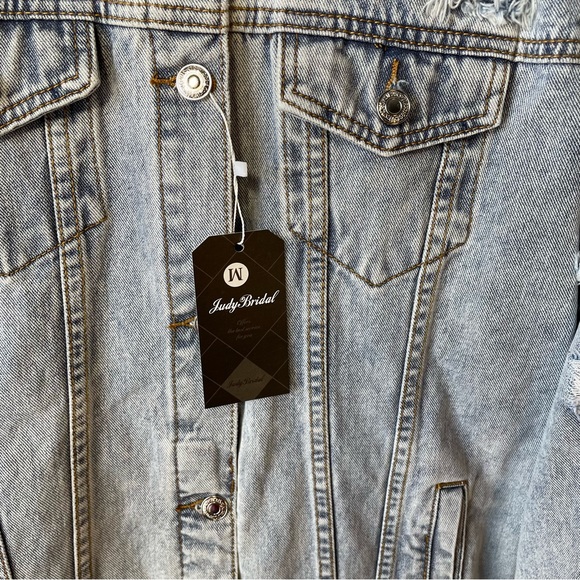 JudyBridal Oversized Women’s Denim Ripped Boyfriend Jean Jacket Long Sleeve Sz M - Picture 14 of 15